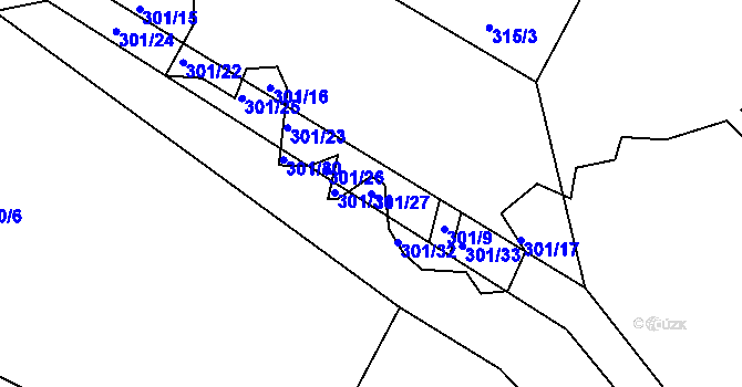 Parcela st. 301/27 v KÚ Žďárky, Katastrální mapa