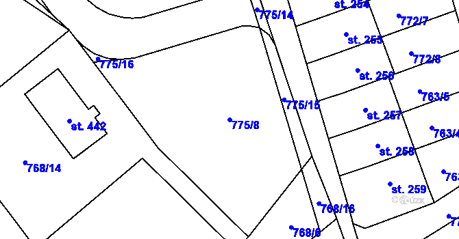 Parcela st. 775/8 v KÚ Žďárky, Katastrální mapa