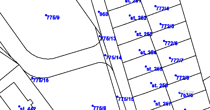 Parcela st. 775/14 v KÚ Žďárky, Katastrální mapa