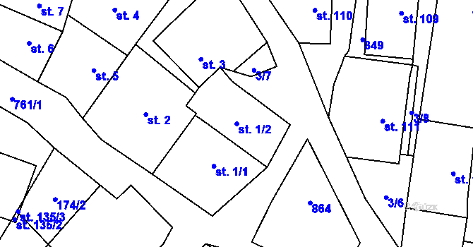 Parcela st. 1/2 v KÚ Žďárná, Katastrální mapa