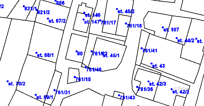 Parcela st. 45/1 v KÚ Žďárná, Katastrální mapa