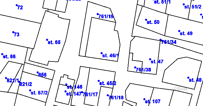 Parcela st. 46/1 v KÚ Žďárná, Katastrální mapa