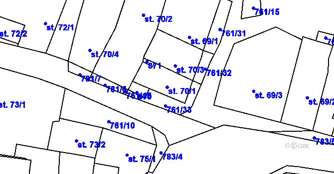 Parcela st. 70/1 v KÚ Žďárná, Katastrální mapa