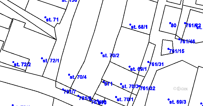 Parcela st. 70/2 v KÚ Žďárná, Katastrální mapa