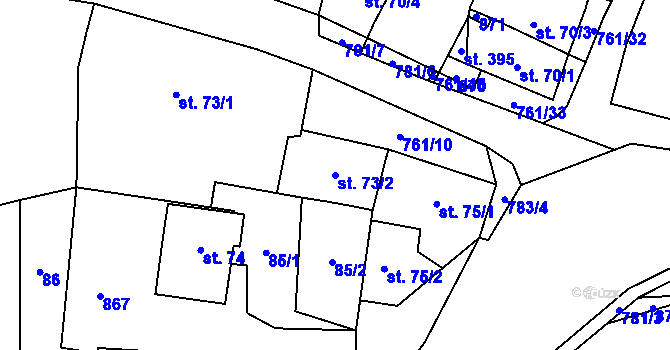 Parcela st. 73/2 v KÚ Žďárná, Katastrální mapa
