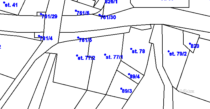 Parcela st. 77/1 v KÚ Žďárná, Katastrální mapa