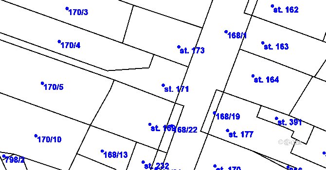 Parcela st. 171 v KÚ Žďárná, Katastrální mapa