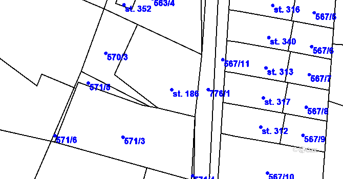 Parcela st. 186 v KÚ Žďárná, Katastrální mapa