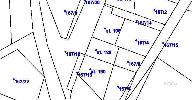 Parcela st. 189 v KÚ Žďárná, Katastrální mapa