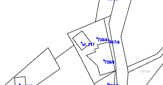 Parcela st. 217 v KÚ Žďárná, Katastrální mapa