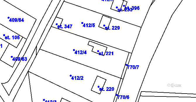 Parcela st. 221 v KÚ Žďárná, Katastrální mapa