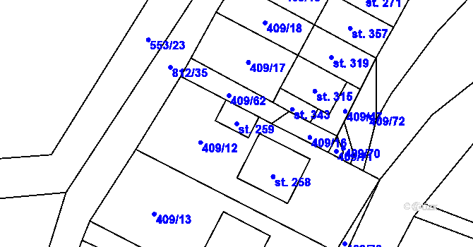 Parcela st. 259 v KÚ Žďárná, Katastrální mapa