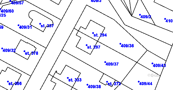 Parcela st. 297 v KÚ Žďárná, Katastrální mapa