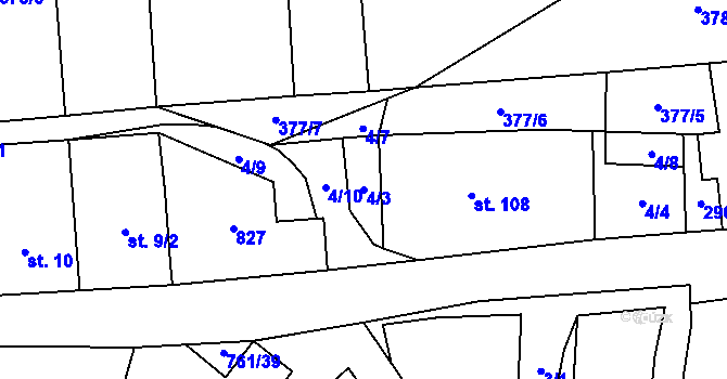 Parcela st. 4/3 v KÚ Žďárná, Katastrální mapa