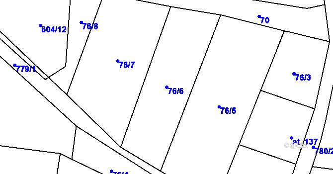 Parcela st. 76/6 v KÚ Žďárná, Katastrální mapa