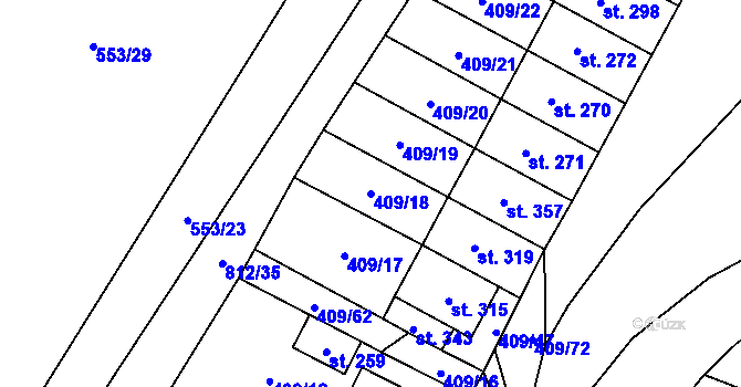 Parcela st. 409/18 v KÚ Žďárná, Katastrální mapa