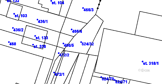 Parcela st. 524/32 v KÚ Žďárná, Katastrální mapa