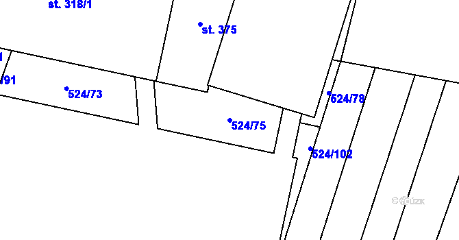 Parcela st. 524/75 v KÚ Žďárná, Katastrální mapa