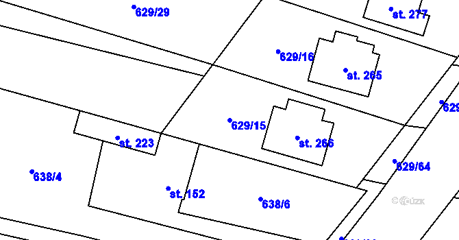 Parcela st. 629/15 v KÚ Žďárná, Katastrální mapa