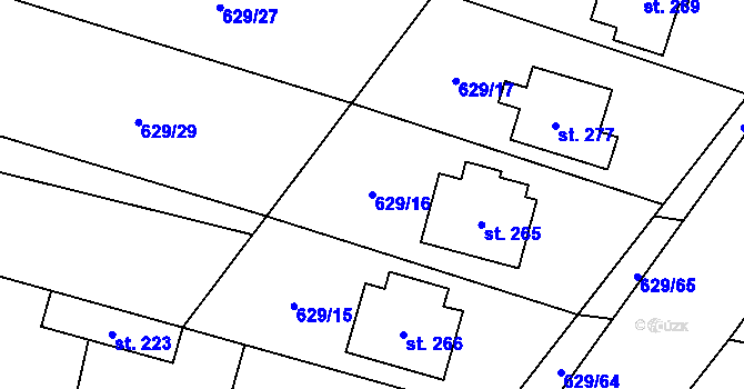 Parcela st. 629/16 v KÚ Žďárná, Katastrální mapa