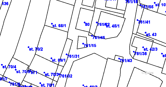 Parcela st. 761/15 v KÚ Žďárná, Katastrální mapa