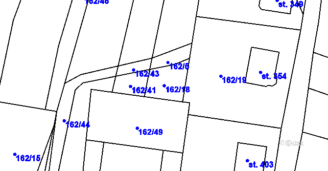 Parcela st. 162/18 v KÚ Žďárná, Katastrální mapa