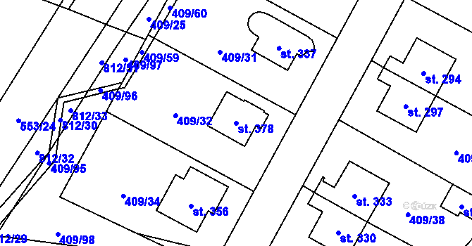 Parcela st. 378 v KÚ Žďárná, Katastrální mapa