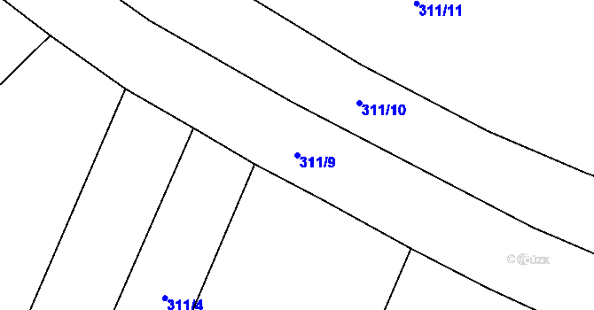 Parcela st. 311/9 v KÚ Žďárná, Katastrální mapa