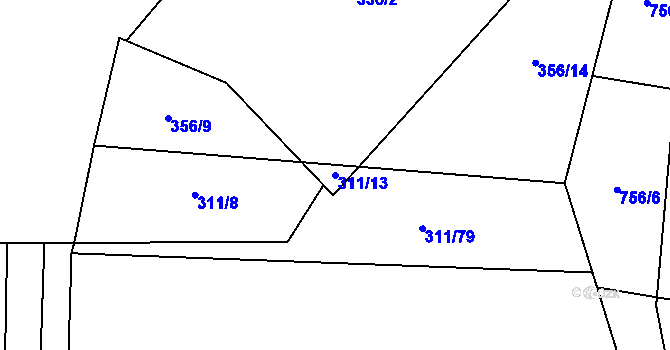 Parcela st. 311/13 v KÚ Žďárná, Katastrální mapa