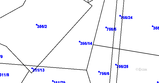 Parcela st. 356/14 v KÚ Žďárná, Katastrální mapa