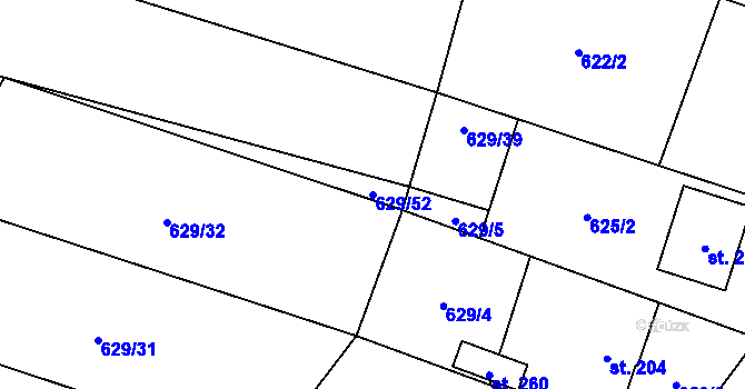 Parcela st. 629/52 v KÚ Žďárná, Katastrální mapa