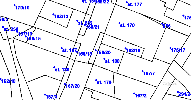 Parcela st. 168/20 v KÚ Žďárná, Katastrální mapa