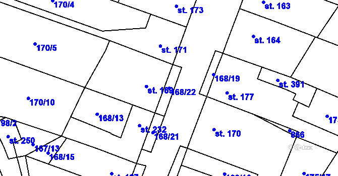 Parcela st. 168/22 v KÚ Žďárná, Katastrální mapa