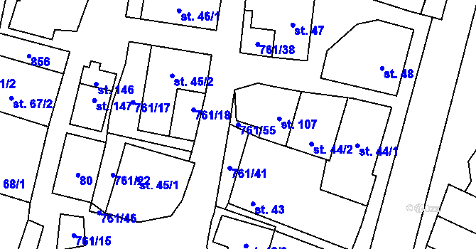 Parcela st. 761/55 v KÚ Žďárná, Katastrální mapa