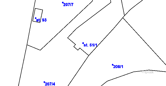 Parcela st. 51/1 v KÚ Smederov, Katastrální mapa