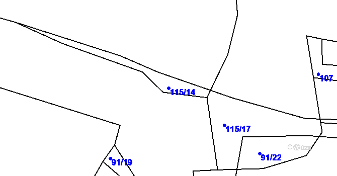 Parcela st. 115/14 v KÚ Smederov, Katastrální mapa