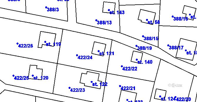 Parcela st. 121 v KÚ Žďár u Blovic, Katastrální mapa