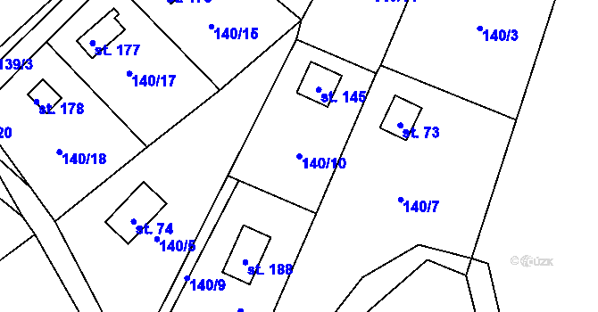 Parcela st. 140/10 v KÚ Žďár u Blovic, Katastrální mapa