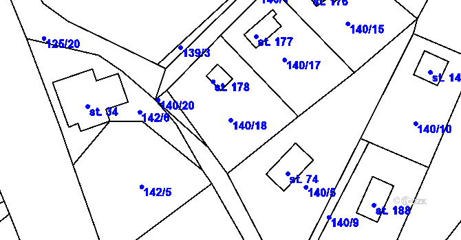 Parcela st. 140/18 v KÚ Žďár u Blovic, Katastrální mapa
