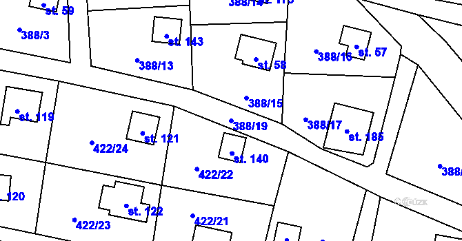 Parcela st. 388/19 v KÚ Žďár u Blovic, Katastrální mapa