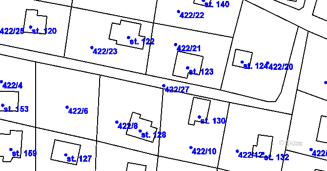 Parcela st. 422/27 v KÚ Žďár u Blovic, Katastrální mapa