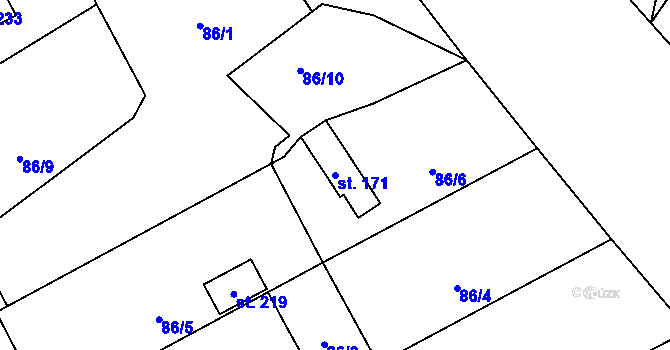 Parcela st. 171 v KÚ Ždírec u Blovic, Katastrální mapa