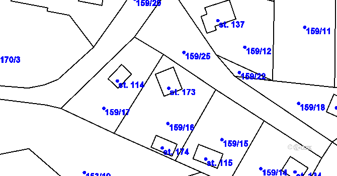 Parcela st. 173 v KÚ Ždírec u Blovic, Katastrální mapa