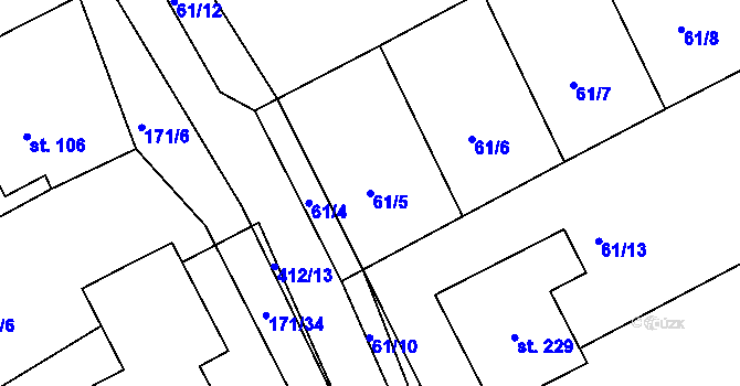 Parcela st. 61/5 v KÚ Ždírec u Blovic, Katastrální mapa