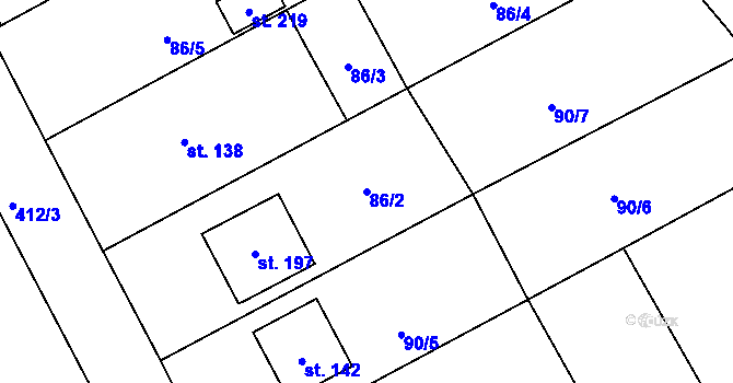 Parcela st. 86/2 v KÚ Ždírec u Blovic, Katastrální mapa