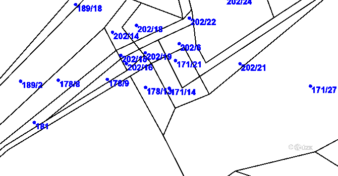 Parcela st. 171/14 v KÚ Ždírec u Blovic, Katastrální mapa