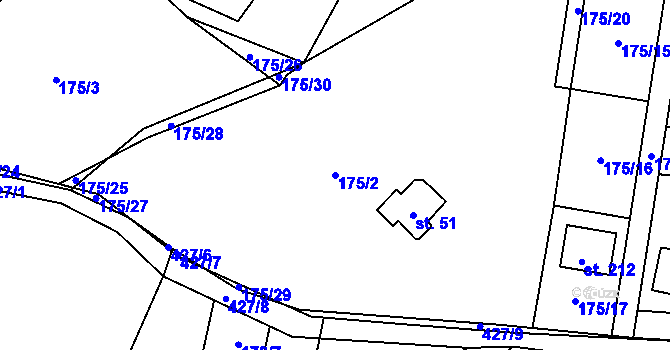 Parcela st. 175/2 v KÚ Ždírec u Blovic, Katastrální mapa