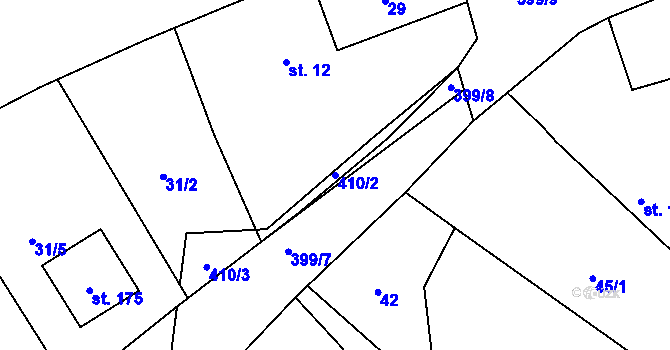 Parcela st. 410/2 v KÚ Ždírec u Blovic, Katastrální mapa