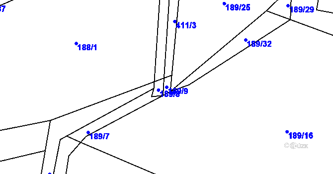 Parcela st. 189/9 v KÚ Ždírec u Blovic, Katastrální mapa