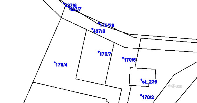 Parcela st. 170/7 v KÚ Ždírec u Blovic, Katastrální mapa